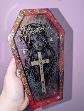 Handmade Gothic Glitter Nun Coffin Tray